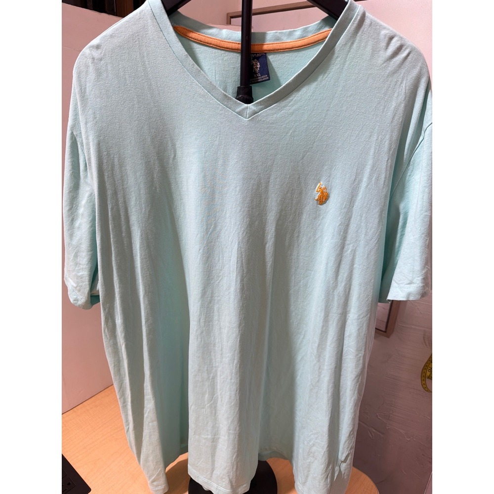 US Polo Assn Mens XXL Mint Green V-Neck Short Sleeve T-Shirt Orange Logo Tee - Picture 1 of 5
